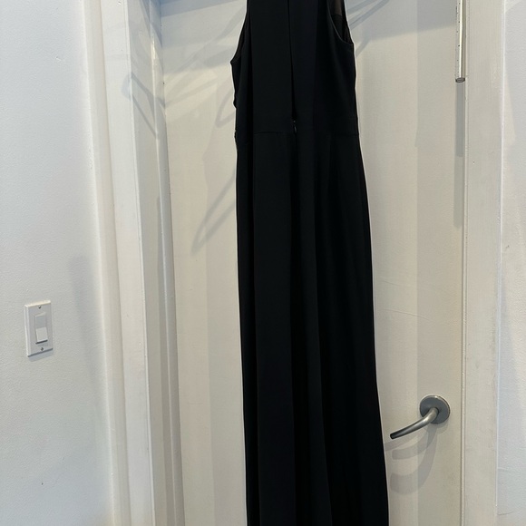 Halston Heritage Black Long Crepe Dress with Gold Belt high slit size 4 - Picture 11 of 16